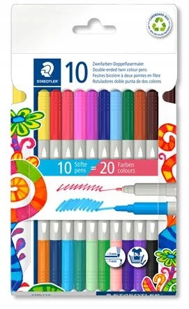 Flomasteriai STAEDTLER, dvipusiai, dvispalviai, 10 vnt.