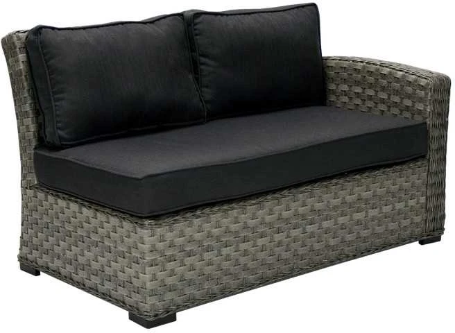 Sofa Home4You Dvivietė modulinės sofos GENEVA dalis su pagalvėlėmis ir dešininiu porankiu, 81x132xH78cm, rėmas: aliumininis su plastikinių vytelių apdaila, spalva: pilka