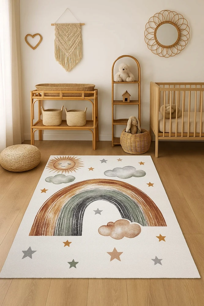 DWM Dywan LUNA 160x230 TĘCZA w gwiazdki vaikams dziecięcy styl boho GRUBY 3D
