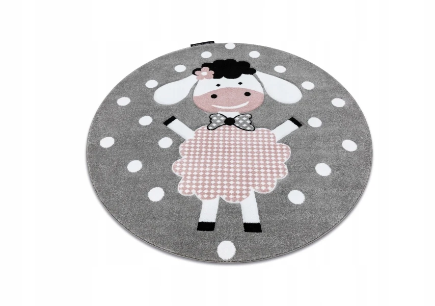 Dywany Uszczow Dywan apvalus PETIT 3D DOLLY owieczka rožinė 140 owca baranek pilka koło