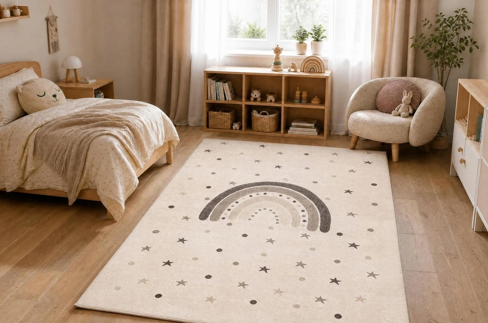 Dywany Uszczow Dywan DLA DZIECI TĘCZA krem ŁUKI GWIAZDKI GWIAZDY DWUPOZIOMOWY 140x190 cm