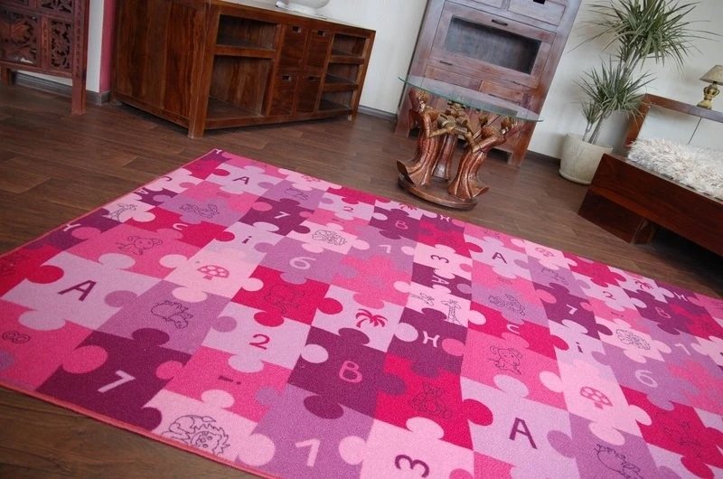 Dywany Uszczow Dywan dziecięcy Dėlionė fiolet ALFABET ZWIERZĄTKA UKŁADANKA 150x200 cm