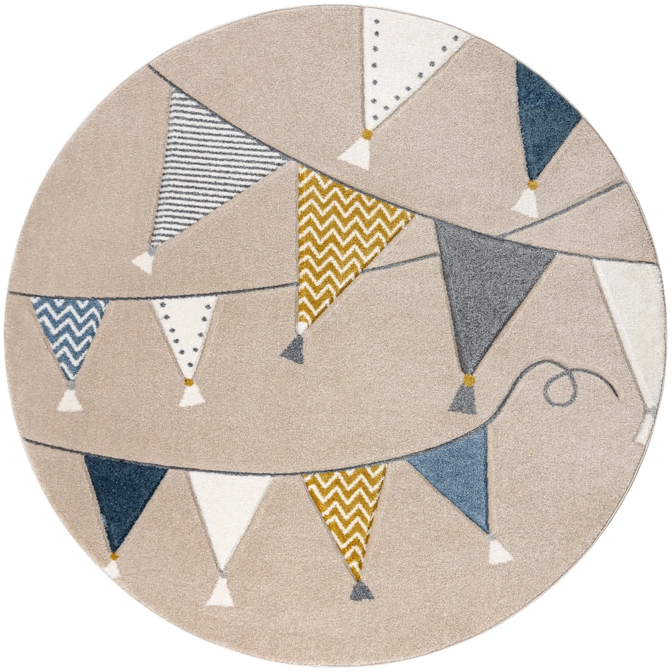 Dywany Uszczow Dywan DZIECIĘCY GIRLANDA beż trójkąty party sensoryczny koło 120 cm