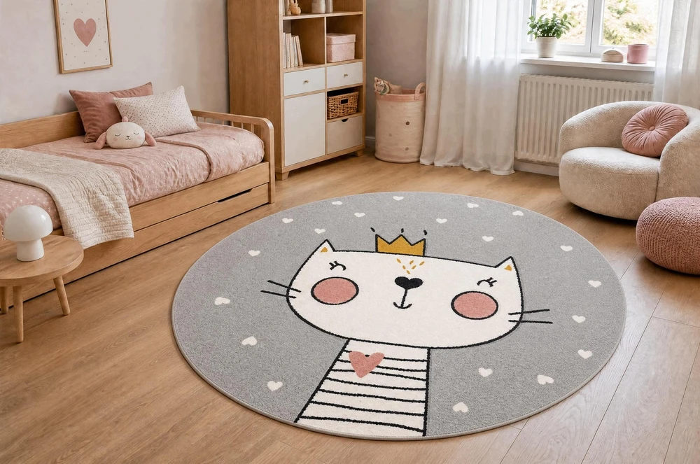 Dywany Uszczow Dywan DZIECIĘCY KOT pilka kotek korona SERCA sensoryczny koło 120 cm