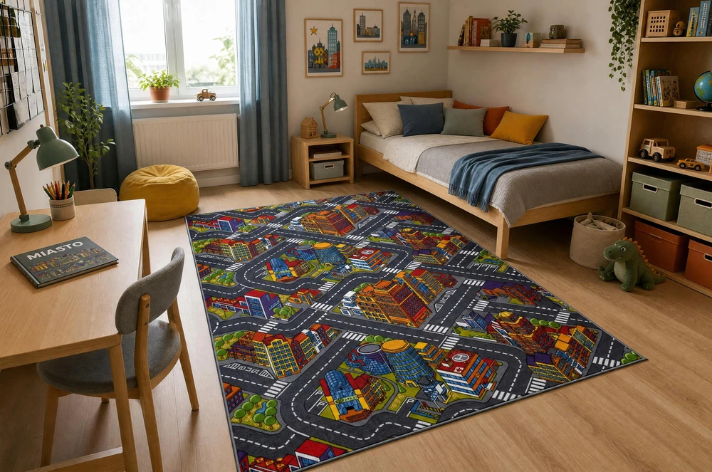 Dywany Uszczow Dywan dziecięcy ULICZKI BIG CITY pilka MIASTO DROGI RONDO ULICE 300x300 cm