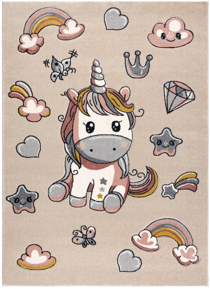 Dywany Uszczow Dywan DZIECIĘCY UNICORN krem jednorożec tęcza sensoryczny 120x170 cm