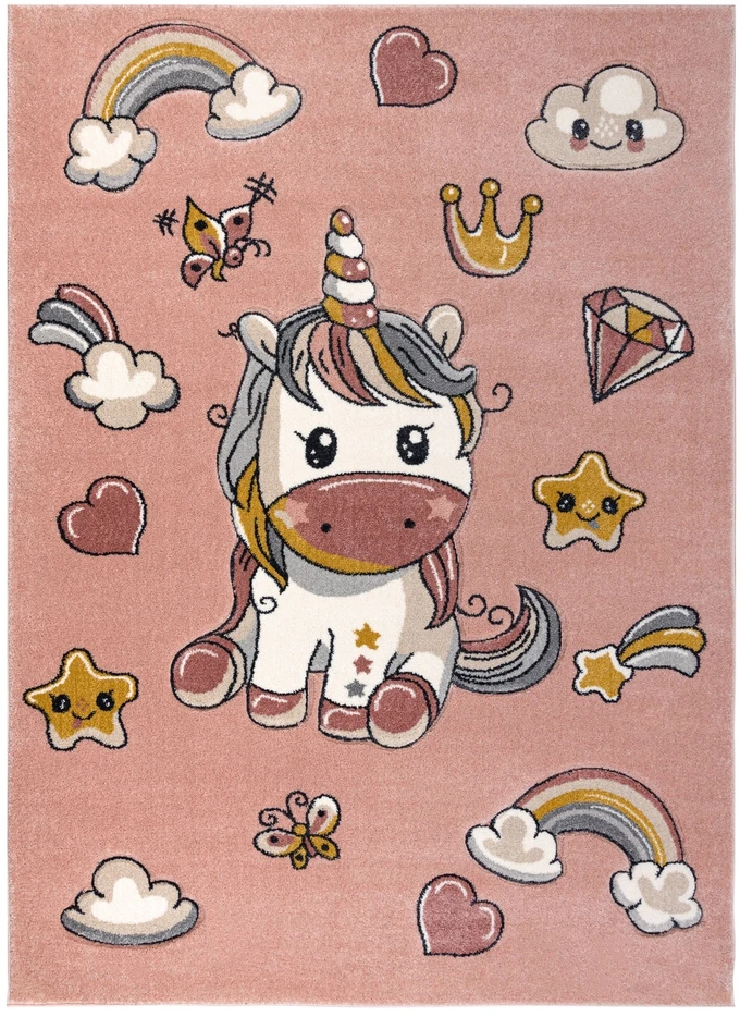 Dywany Uszczow Dywan DZIECIĘCY UNICORN róż jednorożec tęcza sensoryczny 80x150 cm