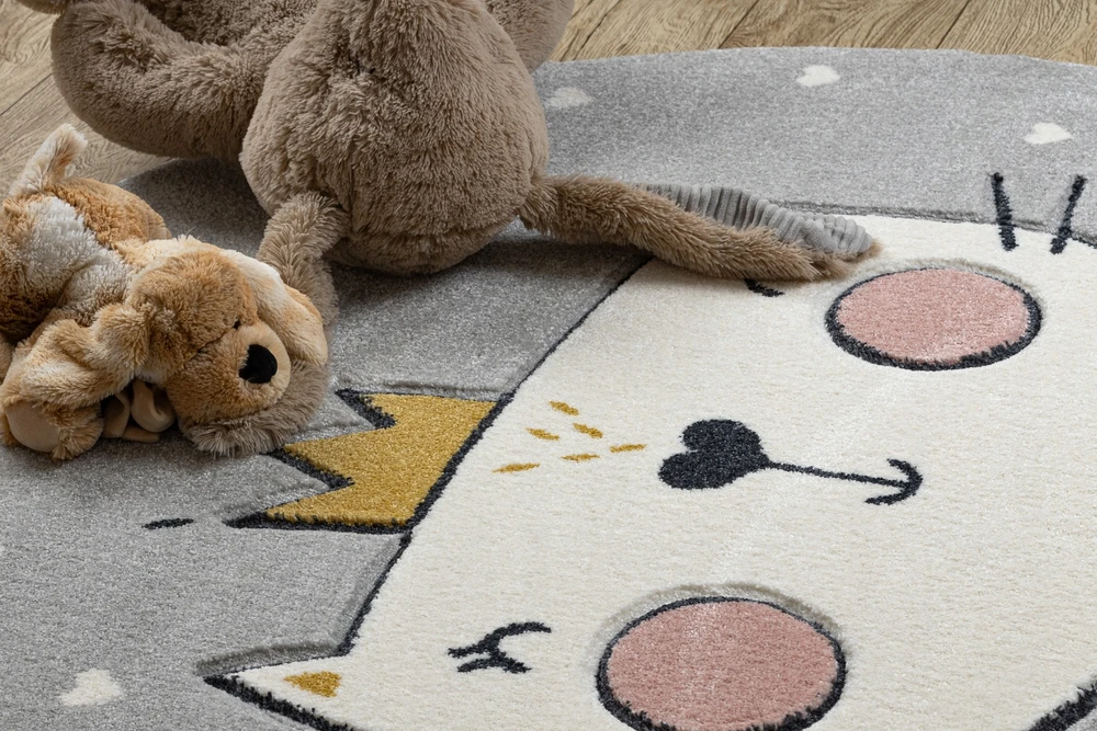 Dywany Uszczow Dywan KIDDO 140 koło KOTEK kot cat pilka w serca 140x140 kółko GRUBY
