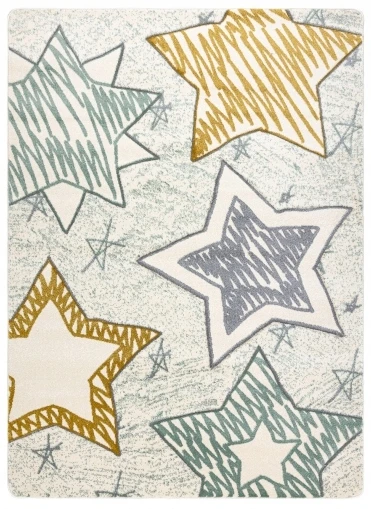 Dywany Uszczow Dywan PETIT 3D 80x150 STARS w gwiazdki musztardowy žalia šviesiai žalia