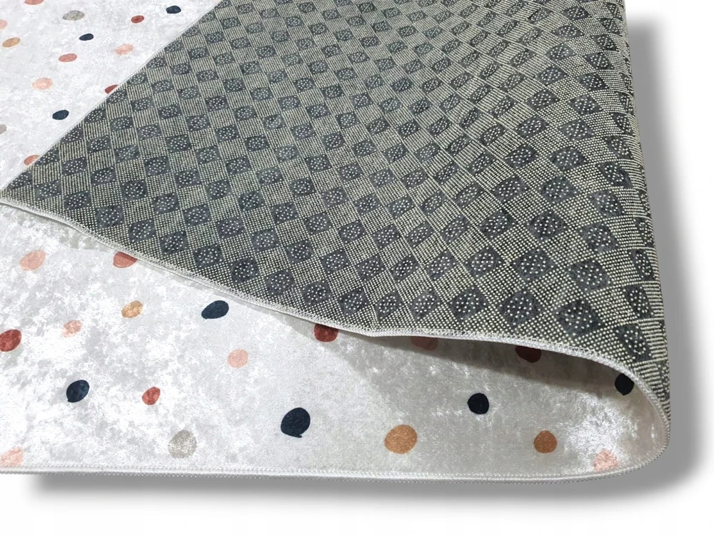 Dywanypers BOHO stiliaus SKAITMENINIAI taškai kilimas su smėlio spalvos taškais 160x230 taškeliai smėlio spalvos