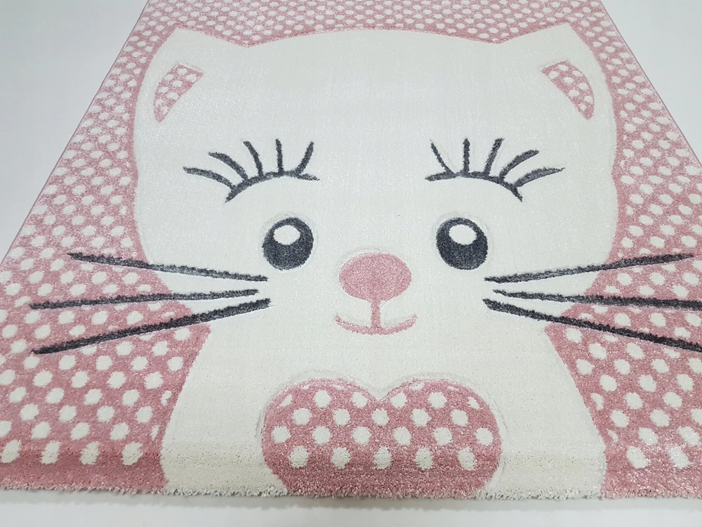 Dywanypers Dywan AVANOS KIDS 3D 160x230 kotek rožinė cat dla dziewczynki w kropki