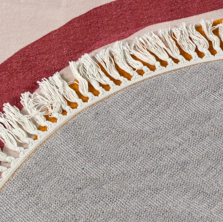 Dywanypers Dywan Bello TĘCZA 100x100 w stylu BOHO łuki tęcze smėlio spalva koło su frędzlami