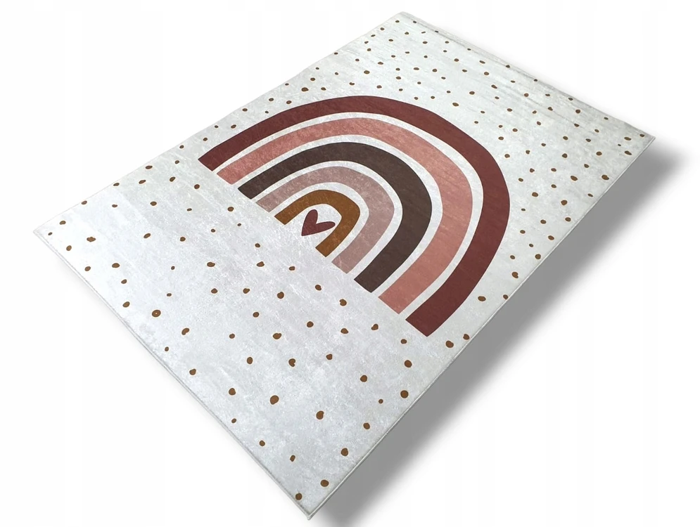 Dywanypers Dywan DIGITAL TĘCZA 140x200 kropki w stylu BOHO łuki tęcze smėlio spalva ze złotym