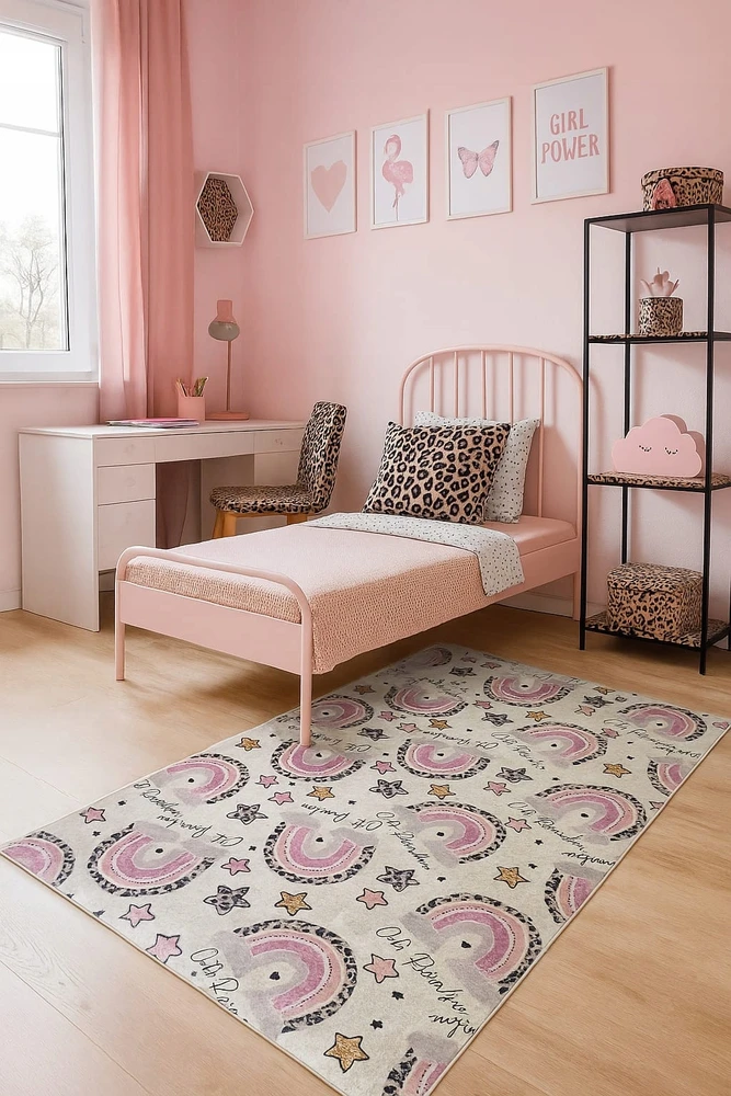Dywanypers Dywan DIGITAL TĘCZA 80x150 w stylu BOHO łuki tęcze gwiazdki pantera rožinė