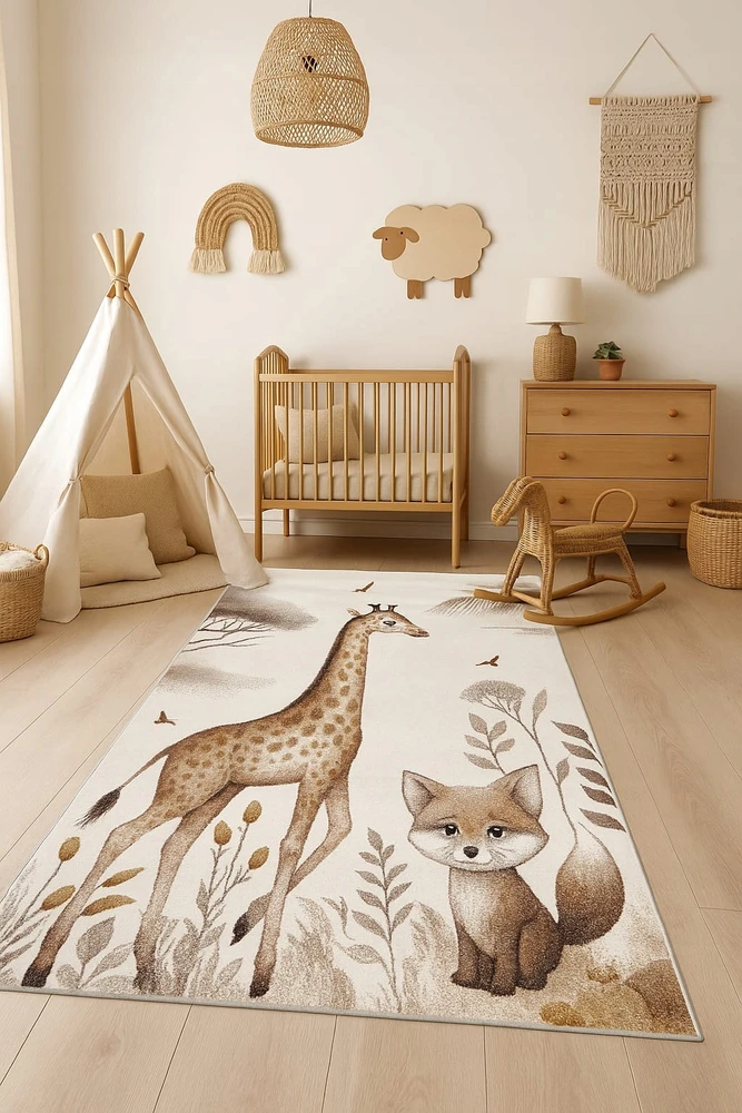Dywilan Dywan LUNA 140x200 ŻYRAFA vaikams dziecięcy w stylu boho safari GRUBY 3D