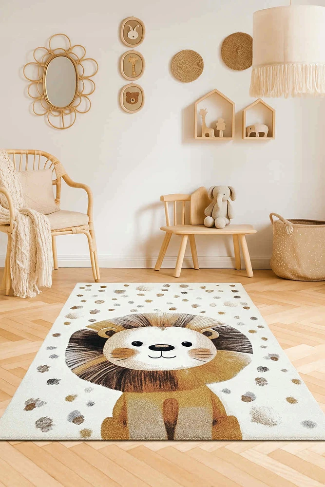 Dywilan Dywan LUNA 80x150 LEW vaikams dziecięcy w stylu boho safari GRUBY 3D