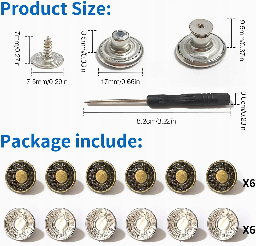 DŽINSŲ SAGAS 17MM 12 Vnt. BE METALINIŲ KELNIŲ