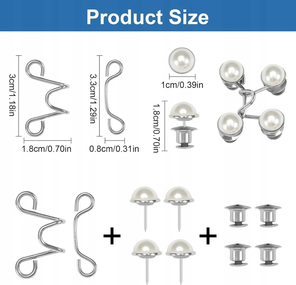 DŽINSŲ SAGAS 6 VNT METAL PEARL PINS REGULIUOJAMOS KLASĖS