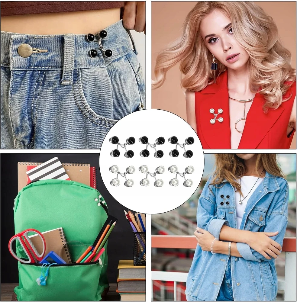 DŽINSŲ SAGAS 6 VNT METAL PEARL PINS REGULIUOJAMOS KLASĖS