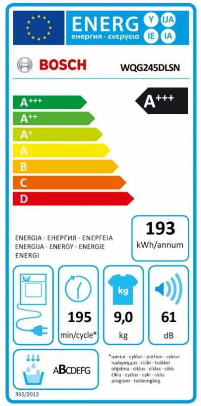 Bosch WQG245DLSN Serija 6, Džiovyklė su šilumos siurbliu, 9kg