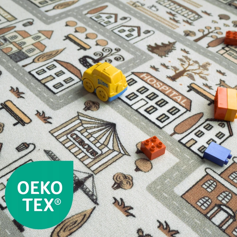 E Floor Vaikiškas kilimėlis Streets 200x300cm žaidimų kilimėlis su keliais kambariui pilkas