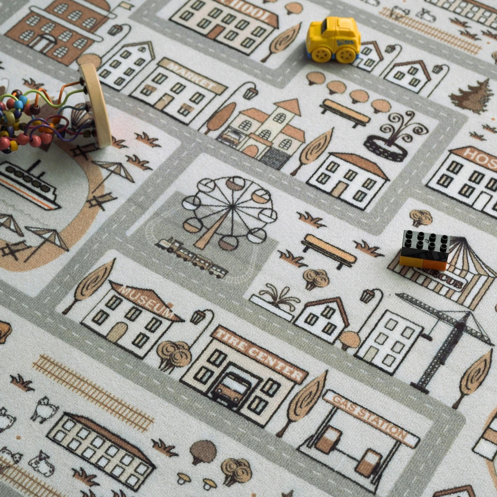 E Floor Vaikiškas kilimėlis Streets 200x300cm žaidimų kilimėlis su keliais kambariui pilkas