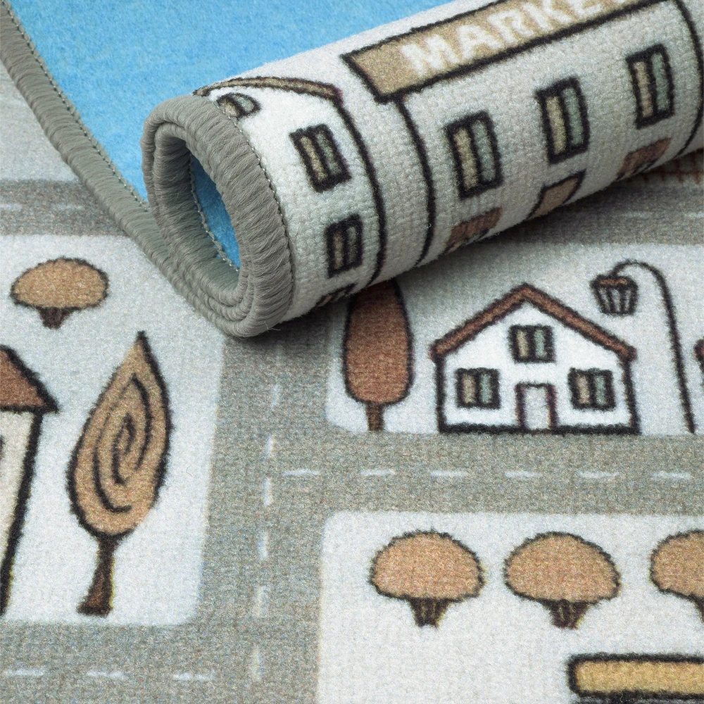 E Floor Vaikiškas kilimėlis Streets 200x300cm žaidimų kilimėlis su keliais kambariui pilkas
