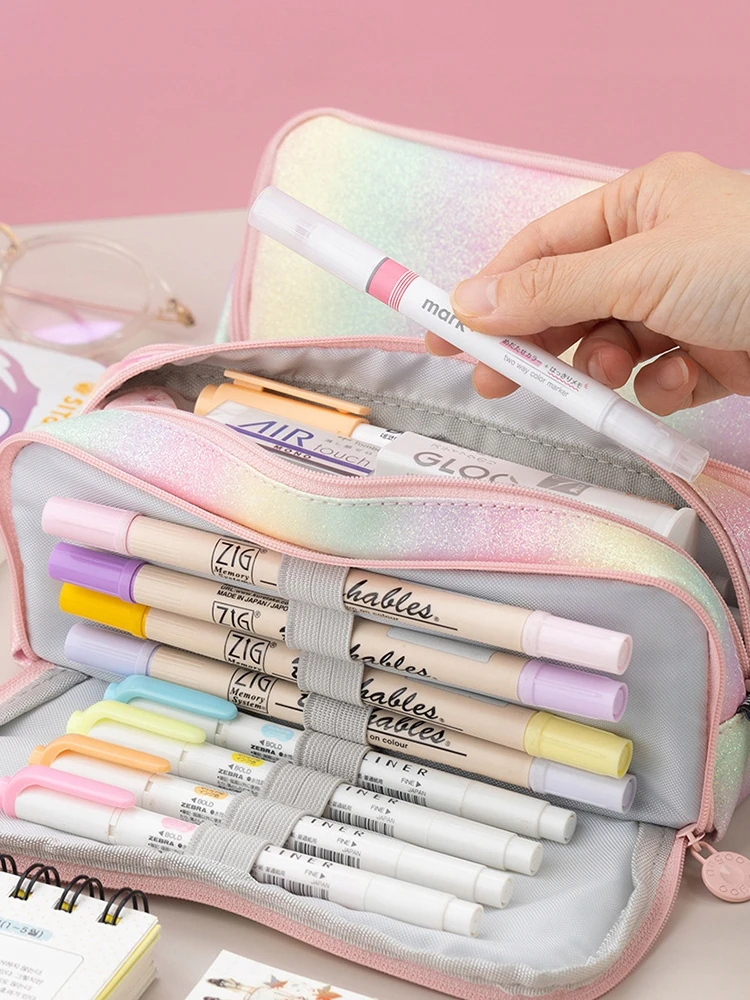 ECARLA daugiafunkcis trijų skyrių pieštukų dėklas Rainbow PR02