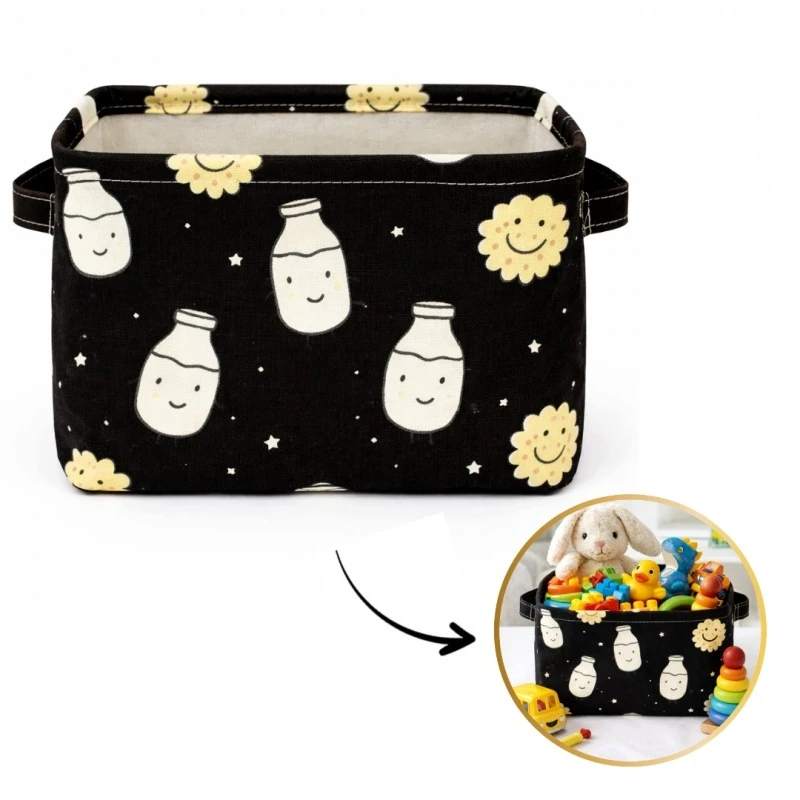 Ecarla ORGANIZER - KOSZ - NA ZABAWKI - JUODA W GWIAZDY I BUTELKI MLEKA - 16x20CM
