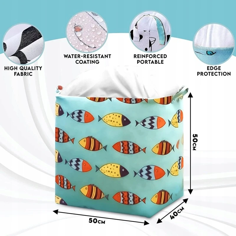 Ecarla ORGANIZER - KOSZ - NA ZABAWKI - MORSKI W KOLOROWE RYBKI-50x40x45 CM