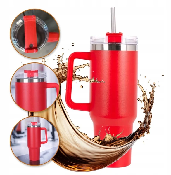 ECARLA termo puodelis su rankena ir šiaudeliu, 1 l, raudonas, CUP15