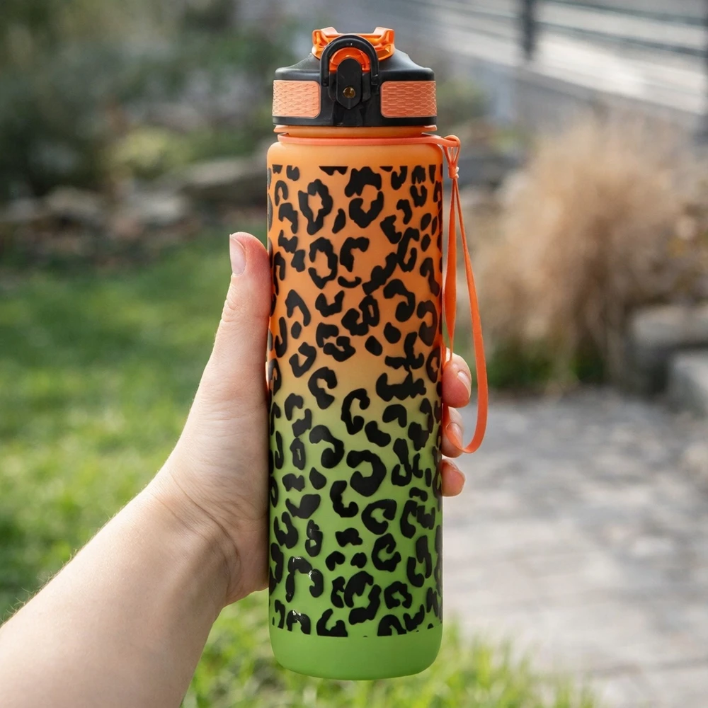 Eu Sandelis ECARLA vandens buteliukai „Panther Ombre“, 1 l, oranžinės ir žalios spalvos, BD43WZ3