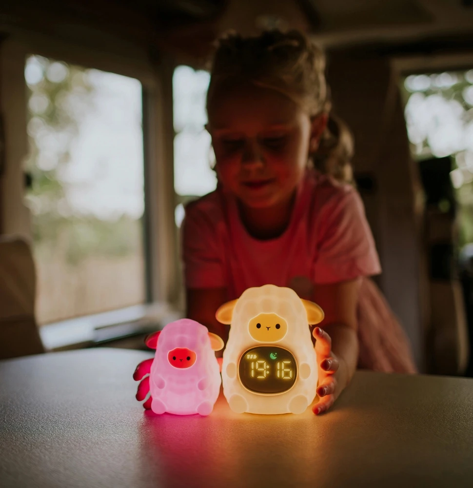 Ecolight Lampka nocna LED RGB Bezprzewodowa Akumulatorowa Owieczka su Budzikiem + USB