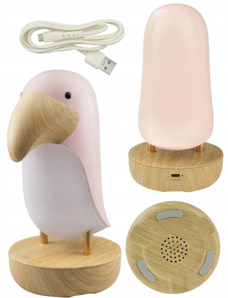 Plexido Ecolight Lampka nocna LED TUKAN ROŽINĖ Balta Ciepła Garsiakalbis BLUETOOTH SPEAKER USB