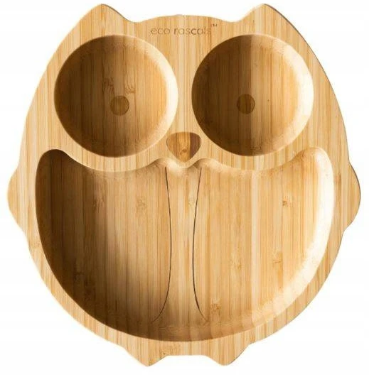 Ecorascals Owl bambukinis dubuo su siurbimo taurele geltona