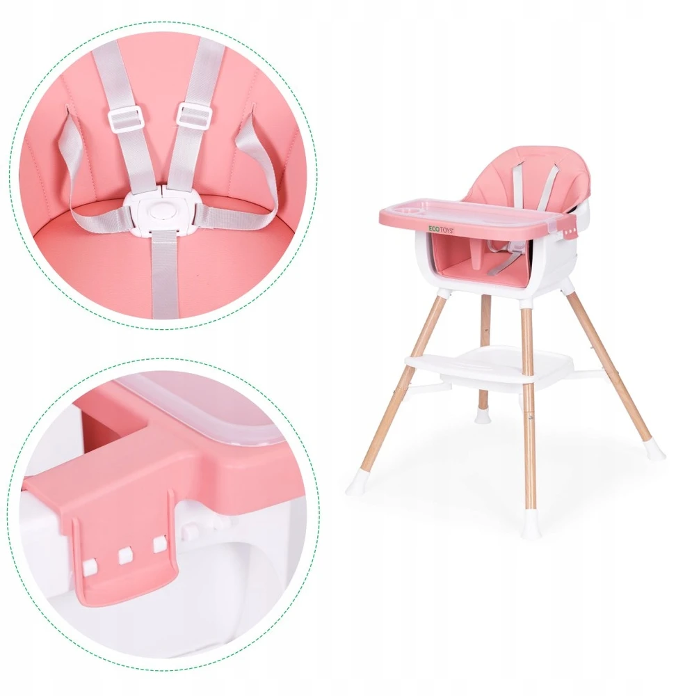 Ecotoys Maitinimo kėdutė Eko Žaislas Bangos 2in1 Rožinė