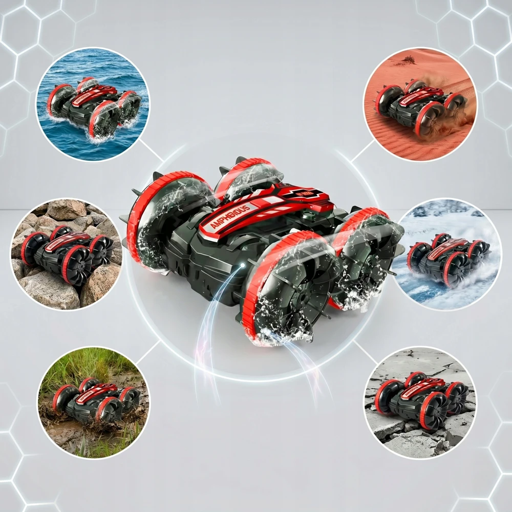 EDAXE NUOTOLINIO PULTO VALDOMAS RC AUTOMOBILIS SU GESTAIS AMPHIBIA 2 NUOTOLINIO PULTAS 4x4 360° plūduriuojantis