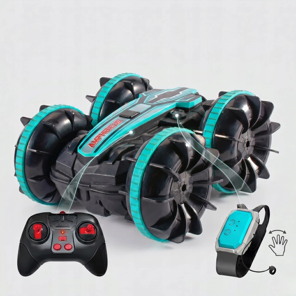 EDAXE NUOTOLINIO PULTO VALDOMAS RC AUTOMOBILIS SU GESTAIS AMPHIBIA 2 NUOTOLINIO PULTAS 4x4 360° plūduriuojantis