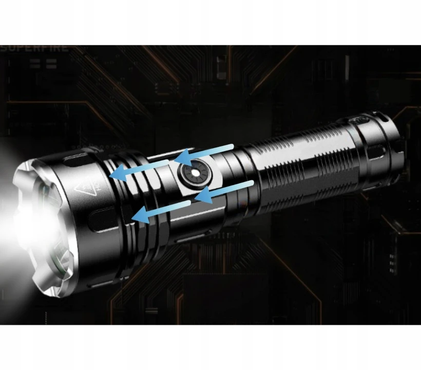 Eddcom GALINGAS LED TAKTINIS BLYKŠČIUS XHP90 ZOOM MILITARY CREE PAKRAKOMA PAIEŠKA