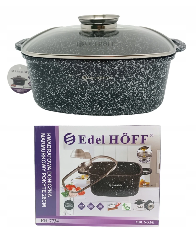 Edel Hoff KIETAUS MARMURINIS PUODAS 5,5 L AROMA RANKENĖLĖS DANGIS INDUKCINĖS DUJINĖS ORKAITĖS