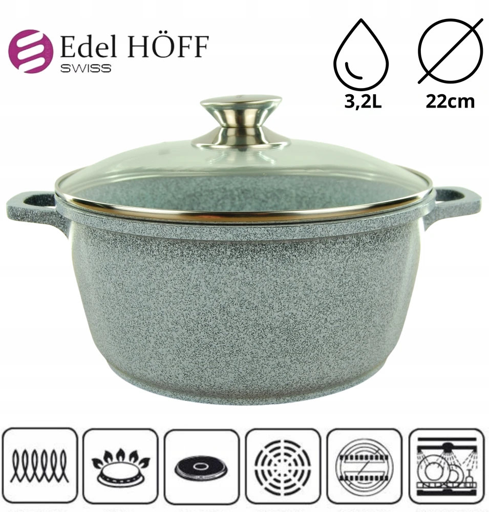 Edel Hoff MAŽAS MARMURINIS PUODAS 22cm 3,2L APVALUS KEPIMO PUODAS INDUKCINĖS DUJOS