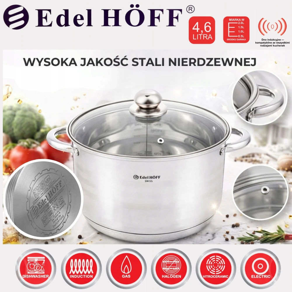 Edel Hoff Swiss Nerūdijančio plieno puodas EDELHOFF EH-9306, 22cm