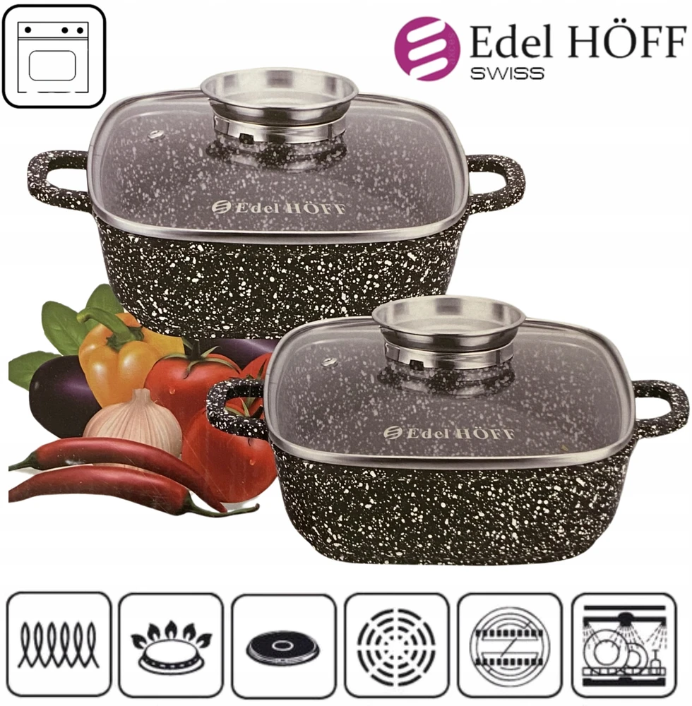 Edell Hoff Kvadratinių PUODŲ RINKINYS KEPIMUI Keptuvė Žąsų keptuvė LOW 24,28 cm
