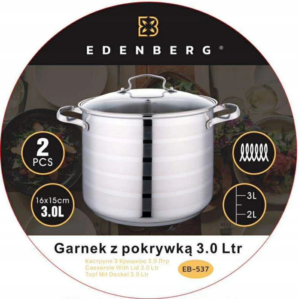 Edenberg AUKŠTAS puodas su dangteliu 3,0 l NERŪDIJANČIO PLIENO 16x15 cm INDUKCINĖ INDUKCINĖ INDUKCIJA