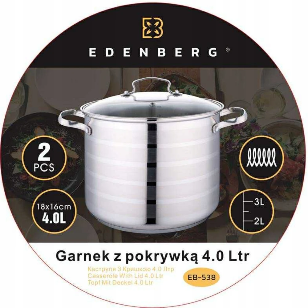 Edenberg AUKŠTAS puodas su dangteliu 4,0 L NERŪDIJANČIO PLIENO 18x16 cm INDUKCINĖ INDUKCINĖ INDUKCIJA