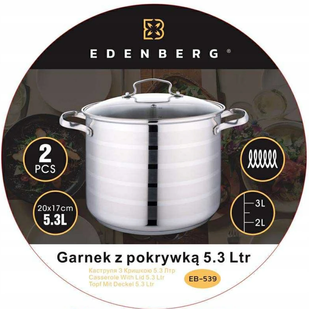 Edenberg AUKŠTAS puodas su dangteliu 5,3 l NERŪDIJANČIO PLIENO 20x17cm INDUKCINĖ INDUKCINĖ INDUKCIJA