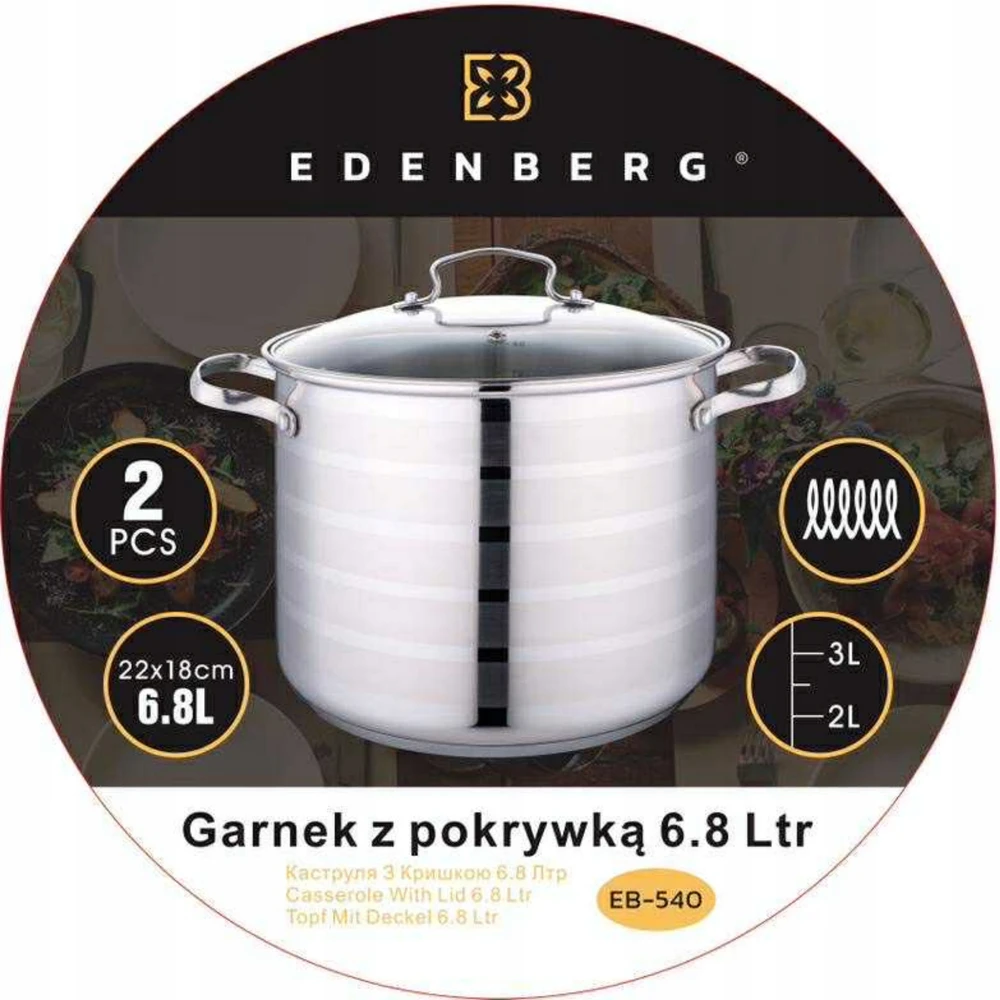 Edenberg AUKŠTAS puodas su dangteliu 6,8L NERŪDIJANČIO PLIENO 22x18cm INDUKCINĖ INDUKCINĖ INDUKCIJA