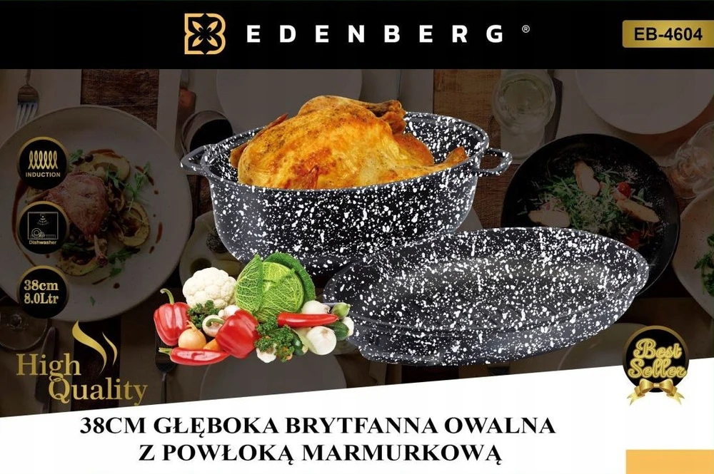 Edenberg Didelė keptuvė žąsų viryklė 8 l keptuvė GRILL puodas indukcinė dujinė orkaitė