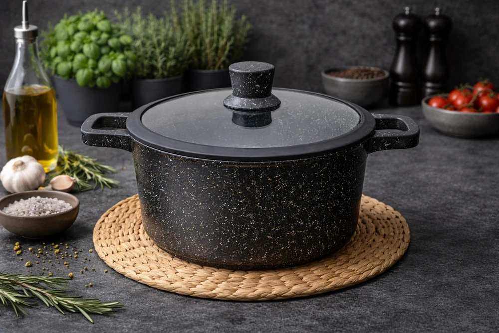 Edenberg Juodas MARMUROS puodas tradicinis Hauspremium SPOTTED 5.2L 24CM