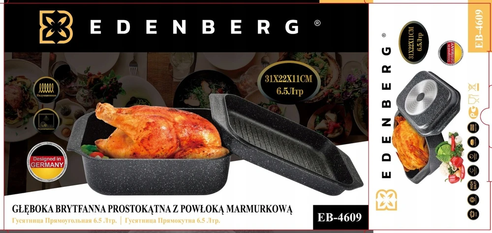 Edenberg Keptuvė 6,5 l Dangtis / Keptuvė GRILL Žąsų viryklė INDUKCINĖ DUJINĖ ORŠINĖ
